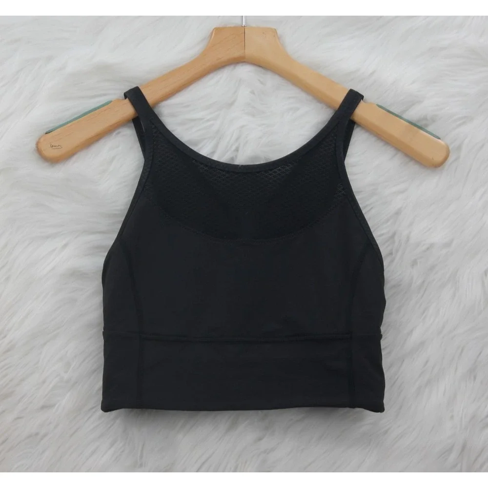 Lululemon Athletica Clip-In Long Line Pilates Black Mesh Crossback Sports Bra 6